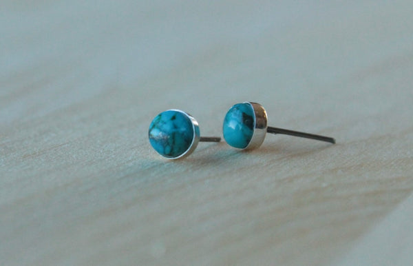 Turquoise Bezel Gemstone (Titanium or Niobium Studs for sensitive ears) - Pretty Sensitive Ears