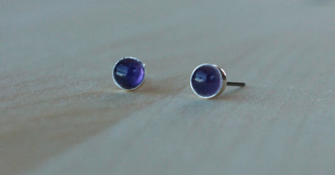 Amethyst Bezel Gemstones, Med (Niobium or Titanium Post Earrings) - Pretty Sensitive Ears