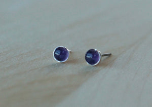 Amethyst Bezel Gemstones, Small (Niobium or Titanium Post Earrings) - Pretty Sensitive Ears