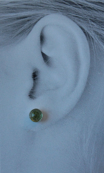 Rose Cut Peridot Bezel Gemstones, Large (Niobium or Titanium Post Earrings) - Pretty Sensitive Ears