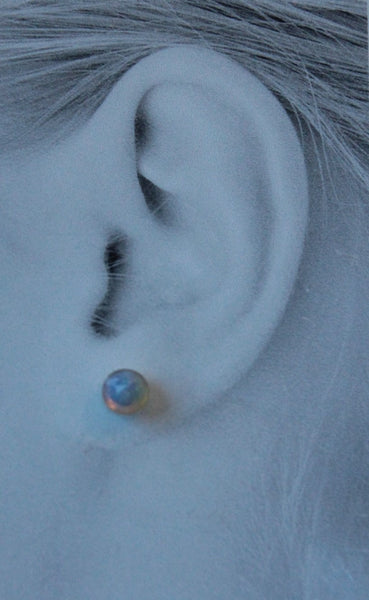 Rose Cut Ethiopian Opal Bezel Gemstones, Large (Niobium or Titanium Post Earrings) - Pretty Sensitive Ears