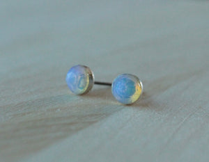 Rose Cut Ethiopian Opal Bezel Gemstones, Large (Niobium or Titanium Post Earrings) - Pretty Sensitive Ears