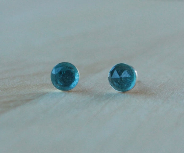 Rose Cut London Blue Topaz Bezel Gemstones, Large (Niobium or Titanium Post Earrings) - Pretty Sensitive Ears