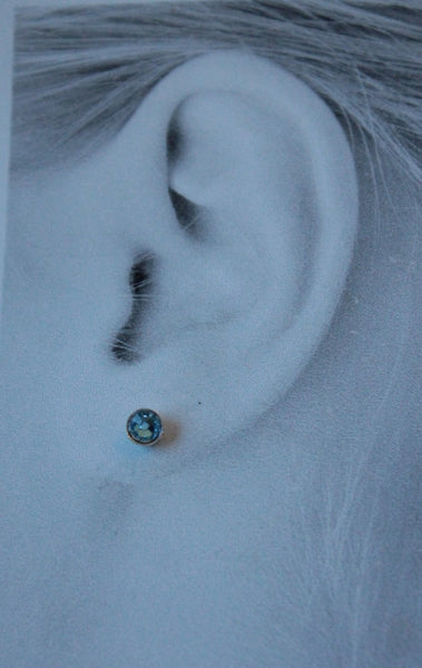 Aquamarine Crystal Bezels (Niobium / Titanium Post Earrings) - Pretty Sensitive Ears