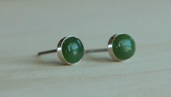Nephrite Jade Bezel Gemstones, Large (Niobium or Titanium Post Earrings) - Pretty Sensitive Ears