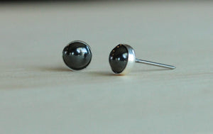 Hematite Bezel Gemstone, Large (Niobium or Titanium Post Earrings for Sensitive Ears) - Pretty Sensitive Ears