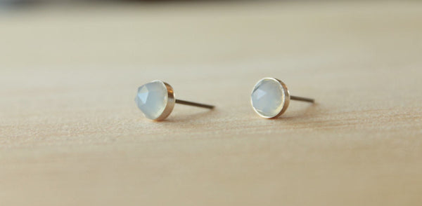 Rose Cut Natural Blue Chalcedony Bezel Gemstones, Large (Niobium or Titanium Post Earrings) - Pretty Sensitive Ears