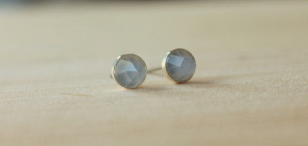 Rose Cut Natural Blue Chalcedony Bezel Gemstones, Large (Niobium or Titanium Post Earrings) - Pretty Sensitive Ears