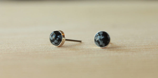 Snowflake Obsidian Bezel Gemstones (Niobium or Titanium Post Earrings) - Pretty Sensitive Ears