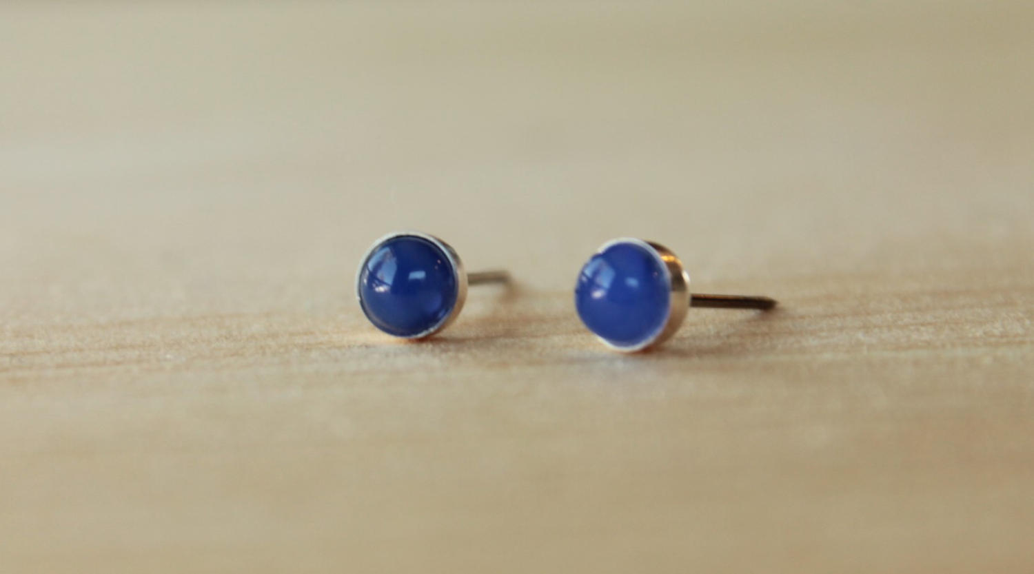 Blue Onyx Bezel Gemstones, Med (Niobium or Titanium Post Earrings) - Pretty Sensitive Ears