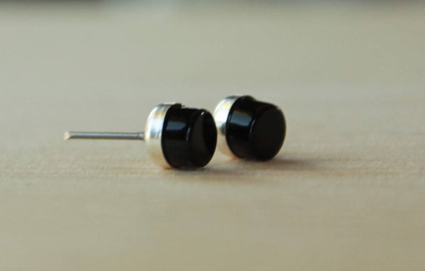 Black Onyx Cylinder Bezel Gemstones, Large (Niobium or Titanium Post Earrings) - Pretty Sensitive Ears