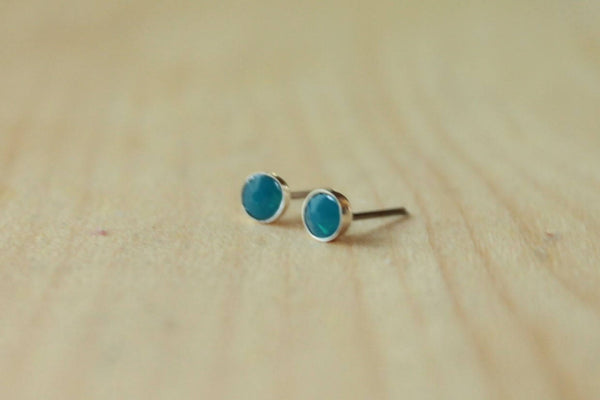 Caribbean Blue Opal Swarovski Crystal Bezel (Niobium or Titanium Post Earrings) - Pretty Sensitive Ears