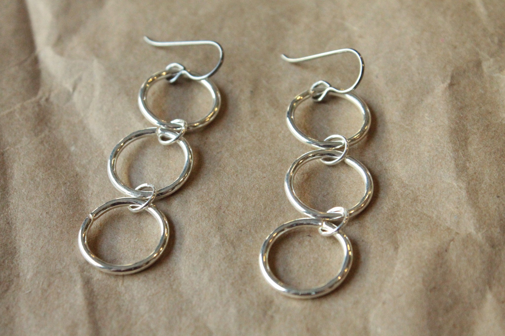 Titanium Earrings Hoops / Hoop Earrings for Sensitive Ears - Triple Chain Silver Plated Hoop Dangle