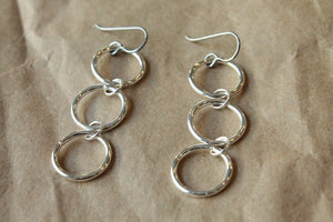 Titanium Earrings Hoops / Hoop Earrings for Sensitive Ears - Triple Chain Silver Plated Hoop Dangle