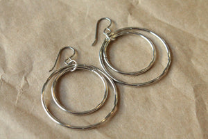 Titanium Earrings Hoops / Hoop Earrings for Sensitive Ears - Double Bangled Rhodium Hoop Dangle