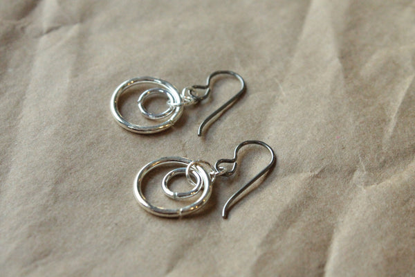 Pure Titanium Earrings / Hypoallergenic Hoop Earrings / Allergy Free Earrings Hoops - Small Double Silver Plated Hoop Dangle