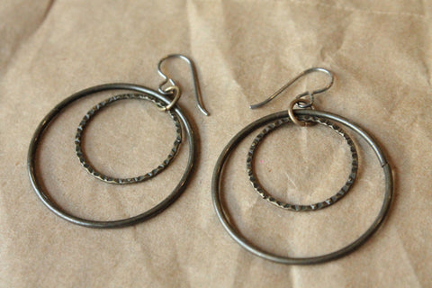 Titanium Earrings Hoops / Hoop Earrings for Sensitive Ears - Inner Texture Oxidized Gold Hoop Dangle