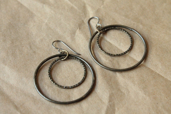 Titanium Earrings Hoops / Hoop Earrings for Sensitive Ears - Inner Texture Oxidized Gold Hoop Dangle