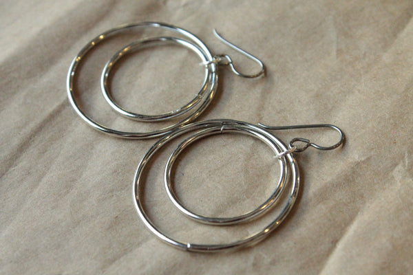 Titanium Earrings Hoops / Hoop Earrings for Sensitive Ears - Double Bangled Rhodium Hoop Dangle