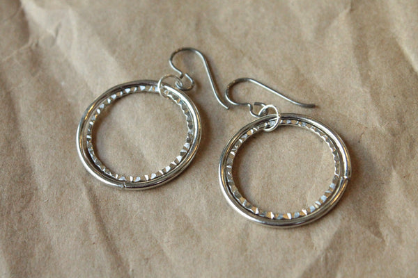 Pure Titanium Earrings / Hypoallergenic Hoop Earrings / Allergy Free Earrings Hoops - Nestled Rhodium Hoop Dangle