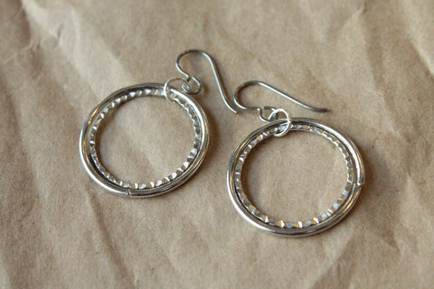 Pure Titanium Earrings / Hypoallergenic Hoop Earrings / Allergy Free Earrings Hoops - Nestled Rhodium Hoop Dangle