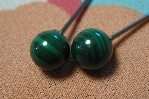 Malachite Gemstones, Large (Niobium, Titanium, or Surgical Steel Stud Earrings) - Pretty Sensitive Ears