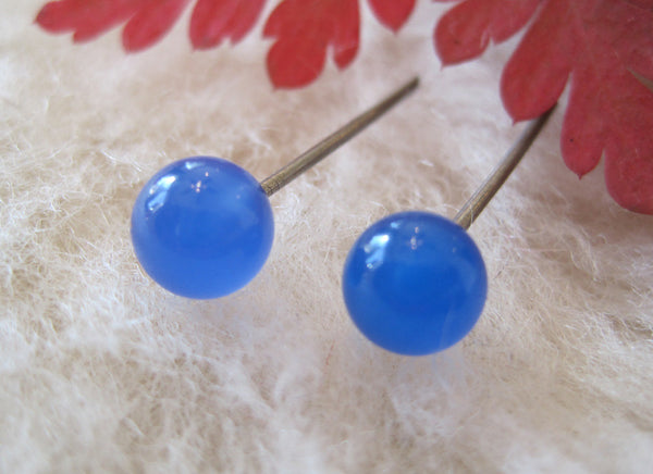 Blue Onyx Gemstone, Large (Niobium, Titanium, or Surgical Steel Stud Earrings) - Pretty Sensitive Ears