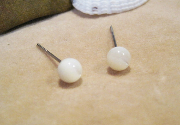 Mother of Pearl Gemstone, Large (Niobium, Titanium, Surgical Steel Stud Earrings for Sensitive Ears) - Pretty Sensitive Ears